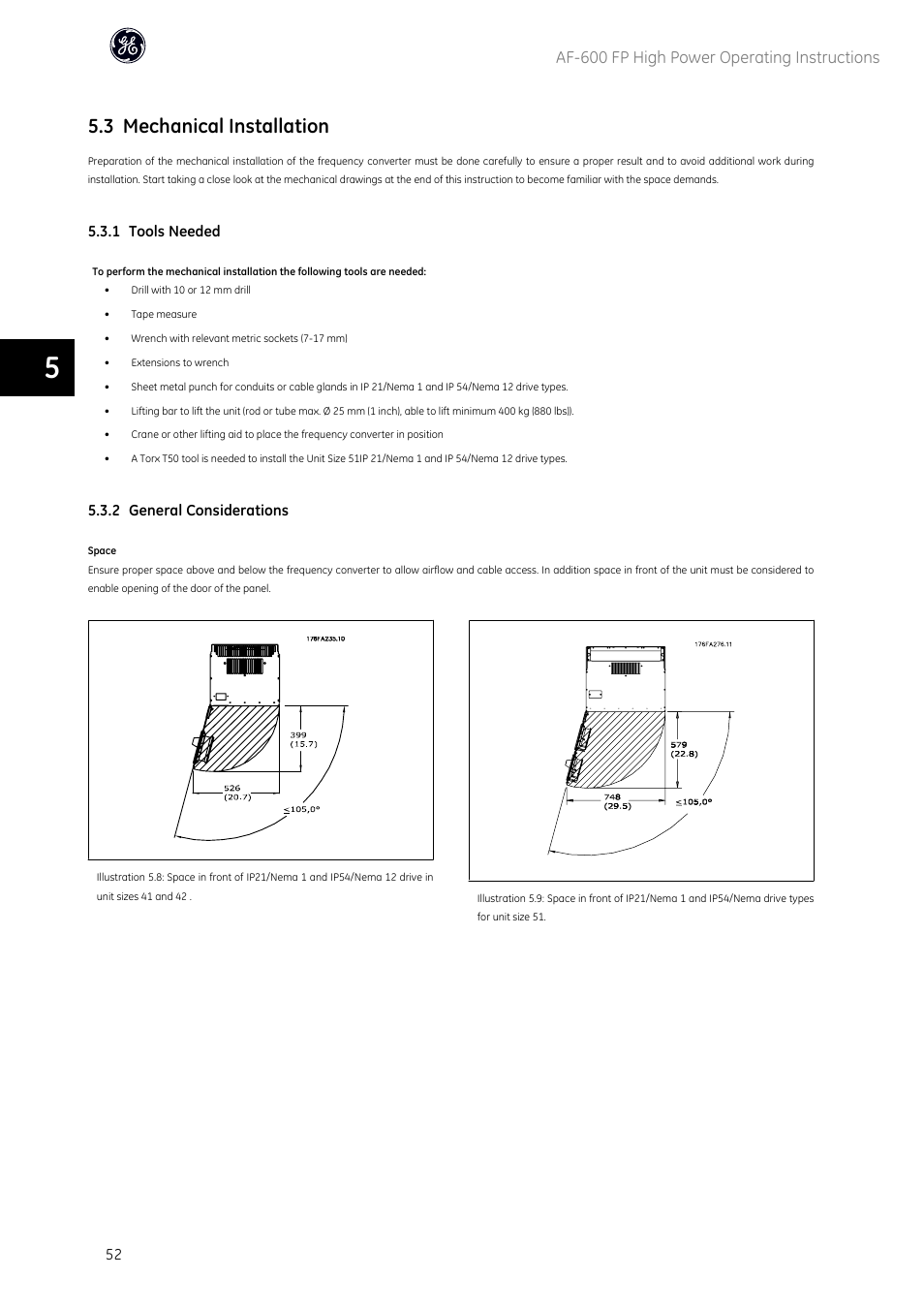 3 mechanical installation, Af-600 fp high power operating instructions | GE Industrial Solutions AF-600 FP Fan and Pump Drive (460V_575V 150HP and above) User Manual | Page 53 / 175