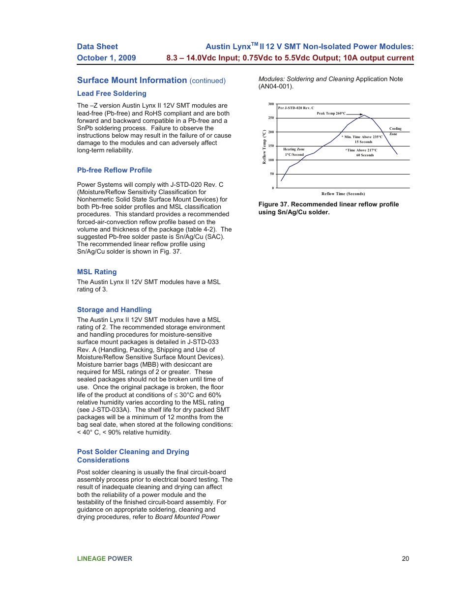 Surface mount information | GE Industrial Solutions Austin Lynx II 12 V SMT User Manual | Page 20 / 21