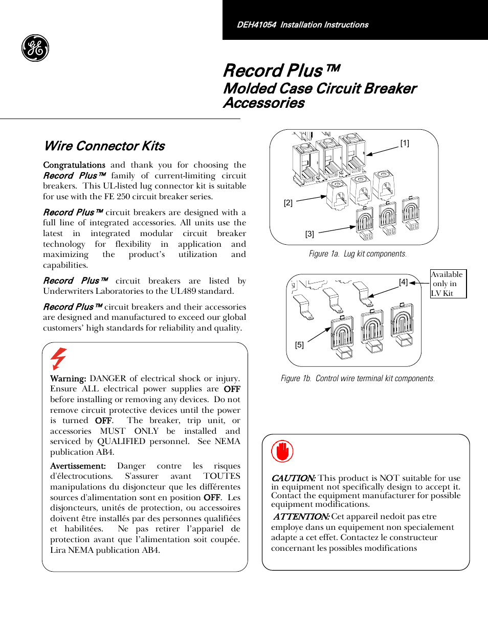 GE Industrial Solutions Record Plus Wire Connector Lug Kits: FE250 User Manual | 4 pages