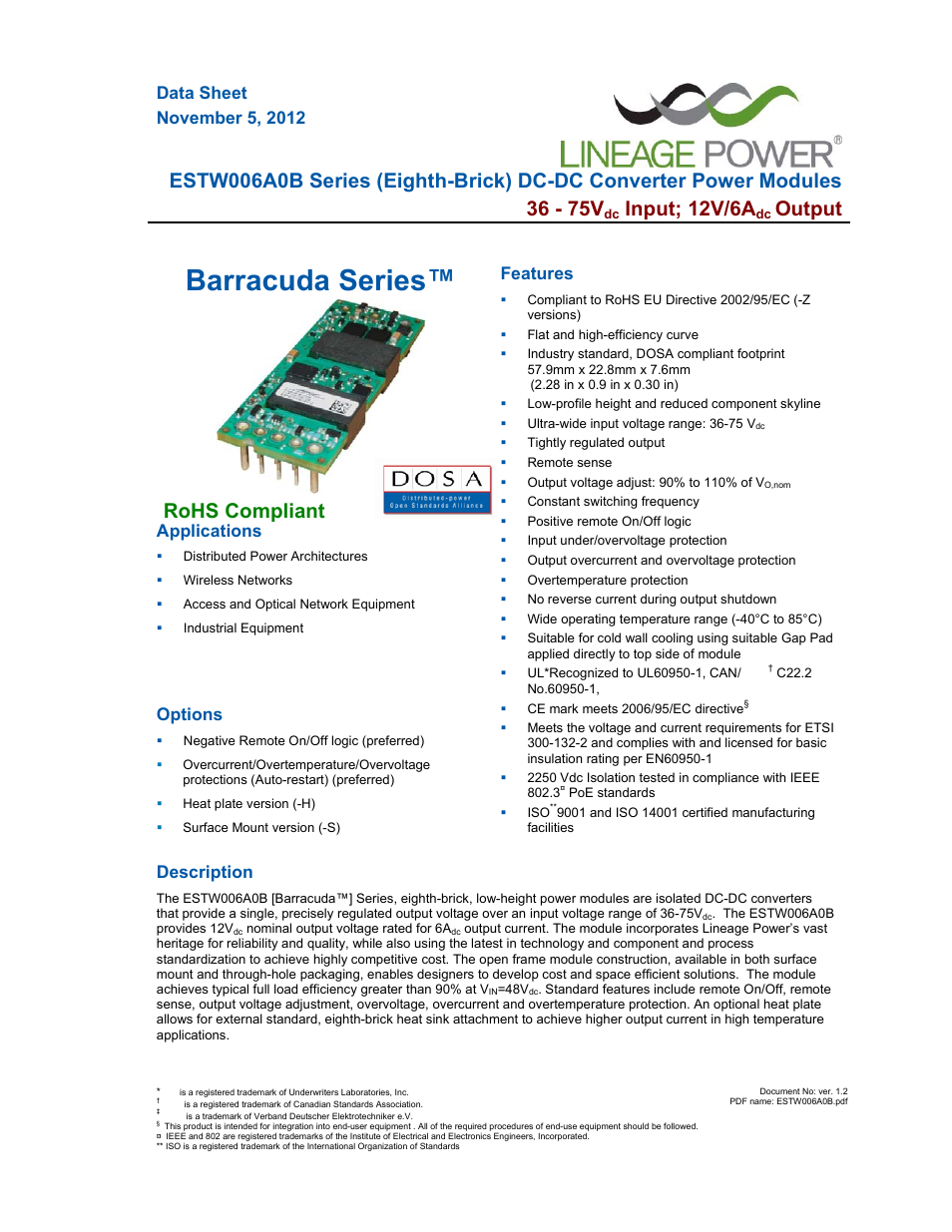 GE Industrial Solutions ESTW006A0B Series User Manual | 18 pages