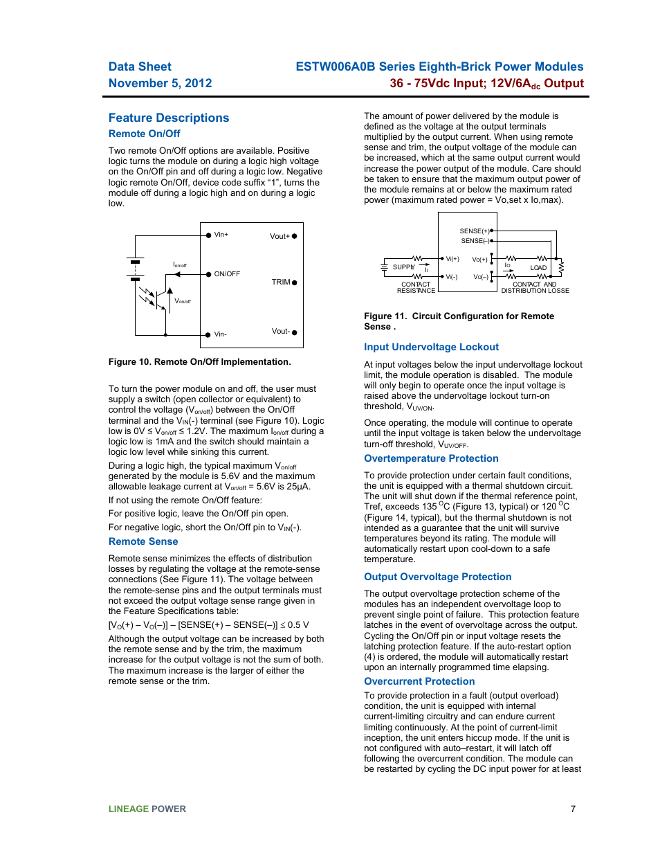Output, Feature descriptions | GE Industrial Solutions ESTW006A0B Series User Manual | Page 7 / 18