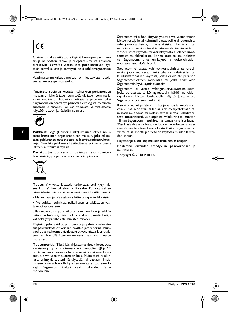 Philips PPX1020 User Manual | Page 28 / 56