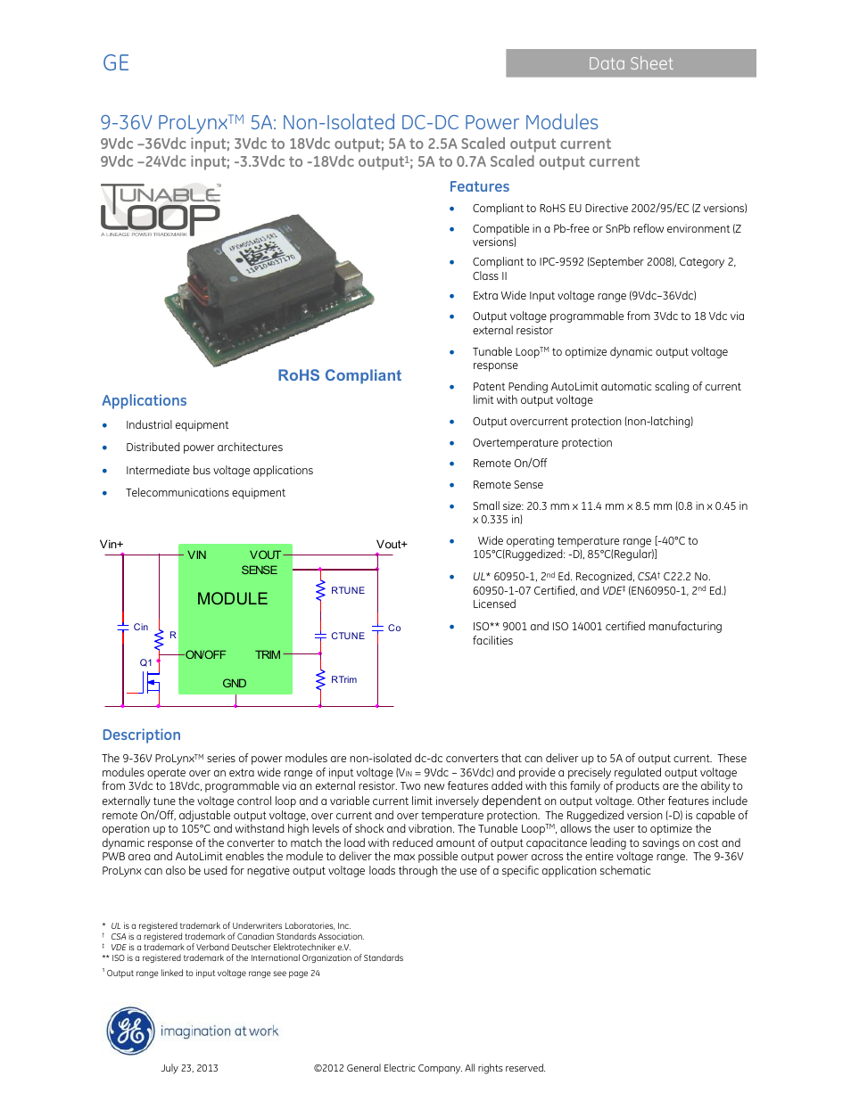 GE Industrial Solutions 9-36V ProLynx 5A User Manual | 31 pages