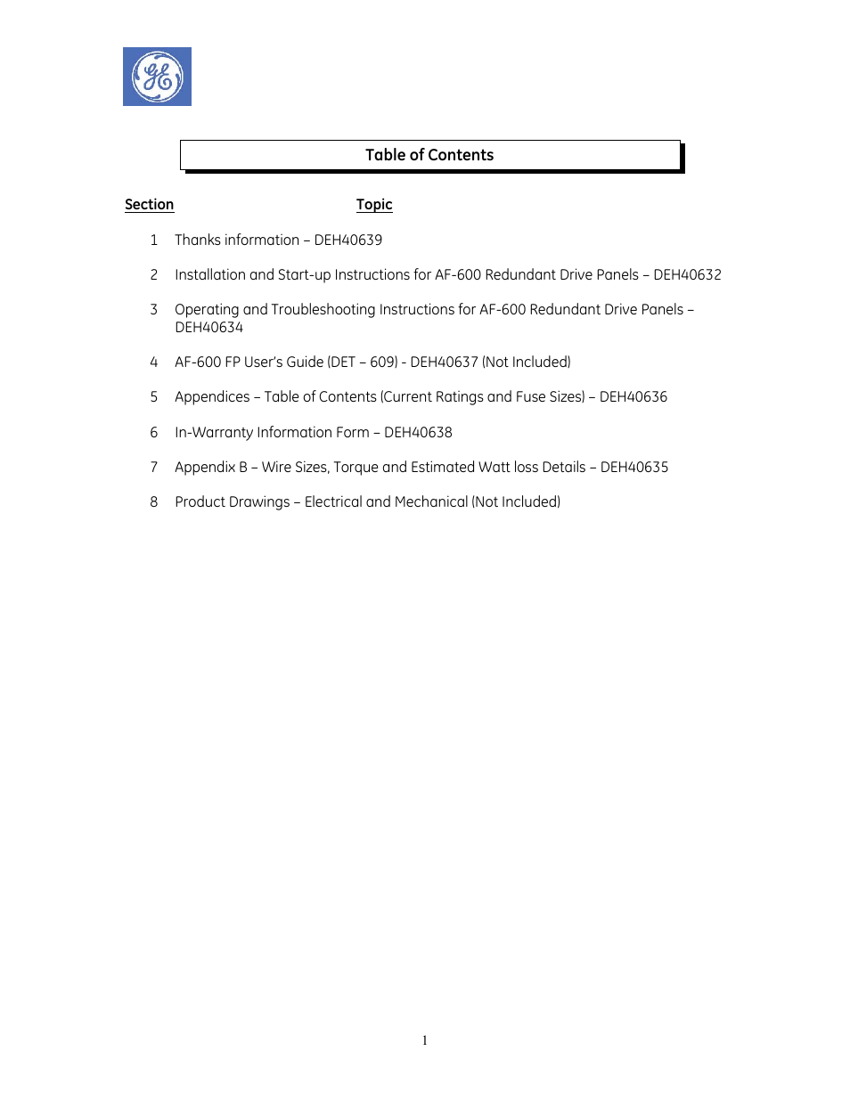 GE Industrial Solutions AF-600 FP Redundant Drive Panels User Manual | 26 pages