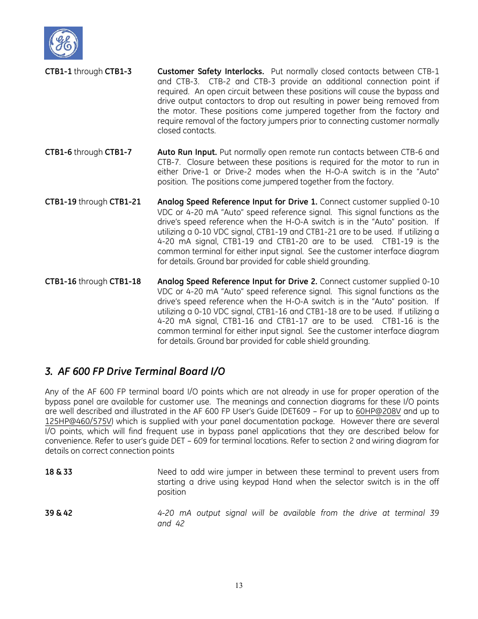 Af 600 fp drive terminal board i/o | GE Industrial Solutions AF-600 FP Redundant Drive Panels User Manual | Page 13 / 26