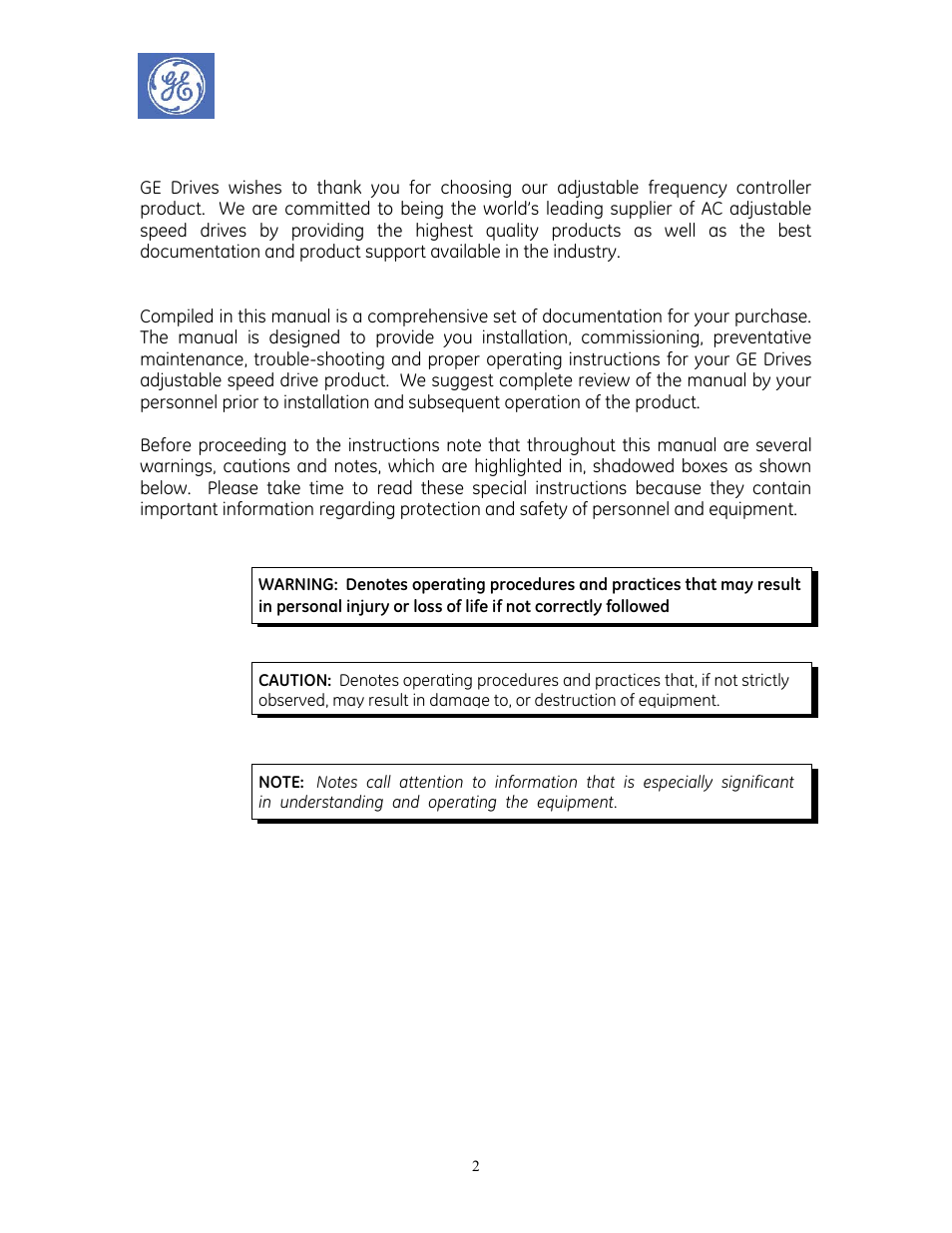 Deh40639.pdf | GE Industrial Solutions AF-600 FP Redundant Drive Panels User Manual | Page 2 / 26