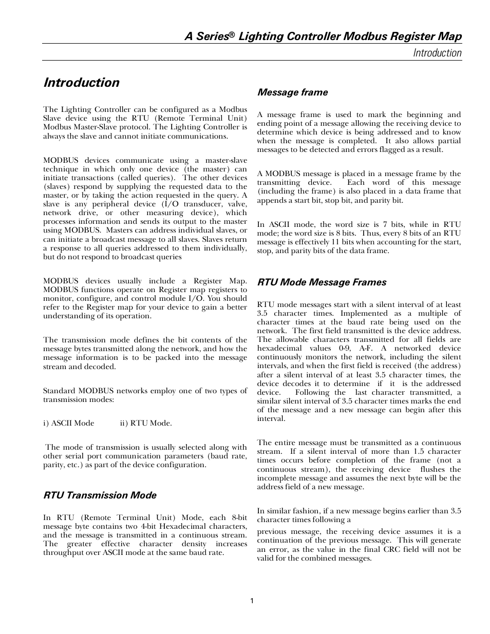 Introduction | GE Industrial Solutions A Series Lighting Control Panelboards Modbus Register Map User Manual | Page 7 / 53