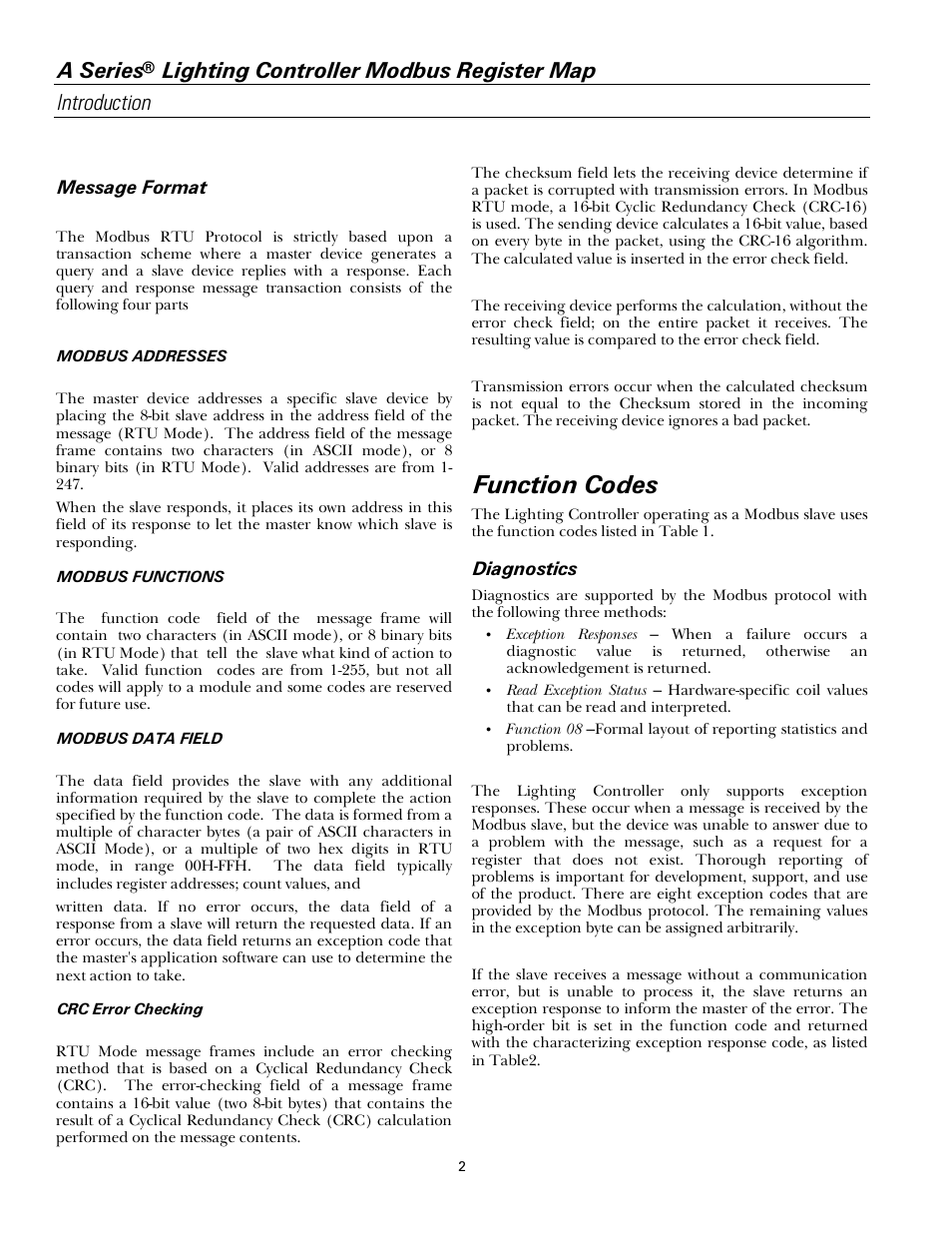 Function codes, A series | GE Industrial Solutions A Series Lighting Control Panelboards Modbus Register Map User Manual | Page 8 / 53