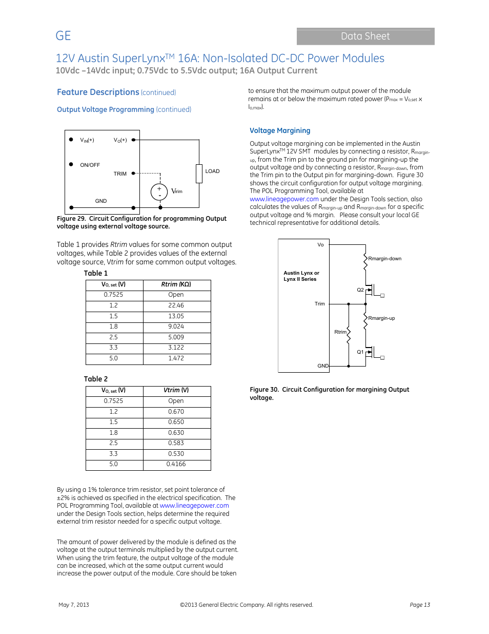 12v austin superlynx, 16a: non-isolated dc-dc power modules, Data sheet | Feature descriptions | GE Industrial Solutions 12V Austin SuperLynx 16A User Manual | Page 13 / 21