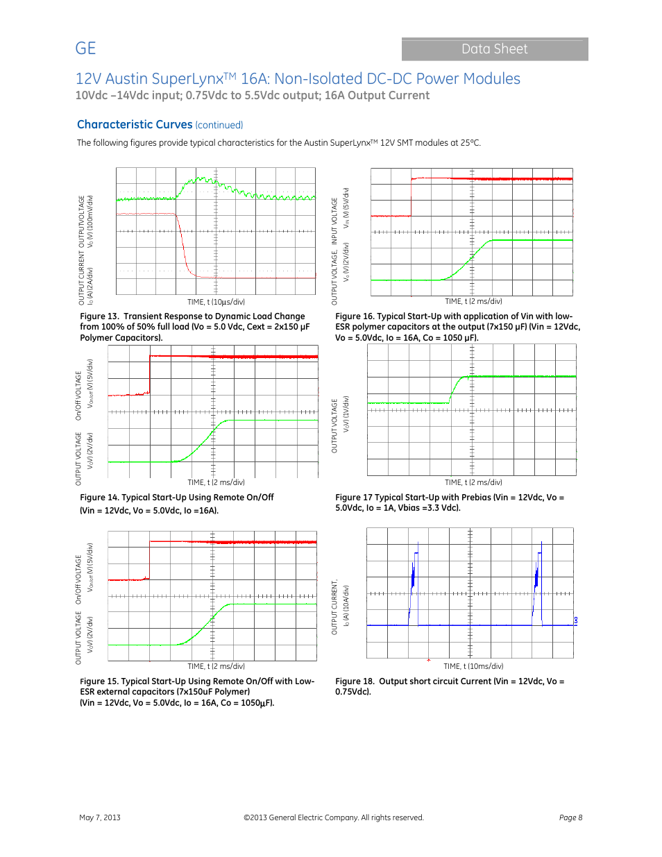 12v austin superlynx, 16a: non-isolated dc-dc power modules, Data sheet | Characteristic curves, Continued) | GE Industrial Solutions 12V Austin SuperLynx 16A User Manual | Page 8 / 21