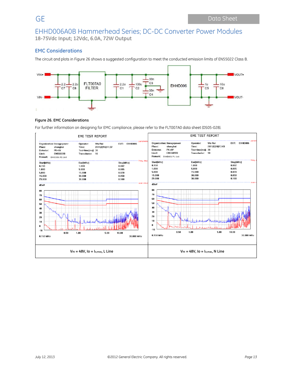Data sheet | GE Industrial Solutions EHHD006A0B Hammerhead Series User Manual | Page 13 / 19