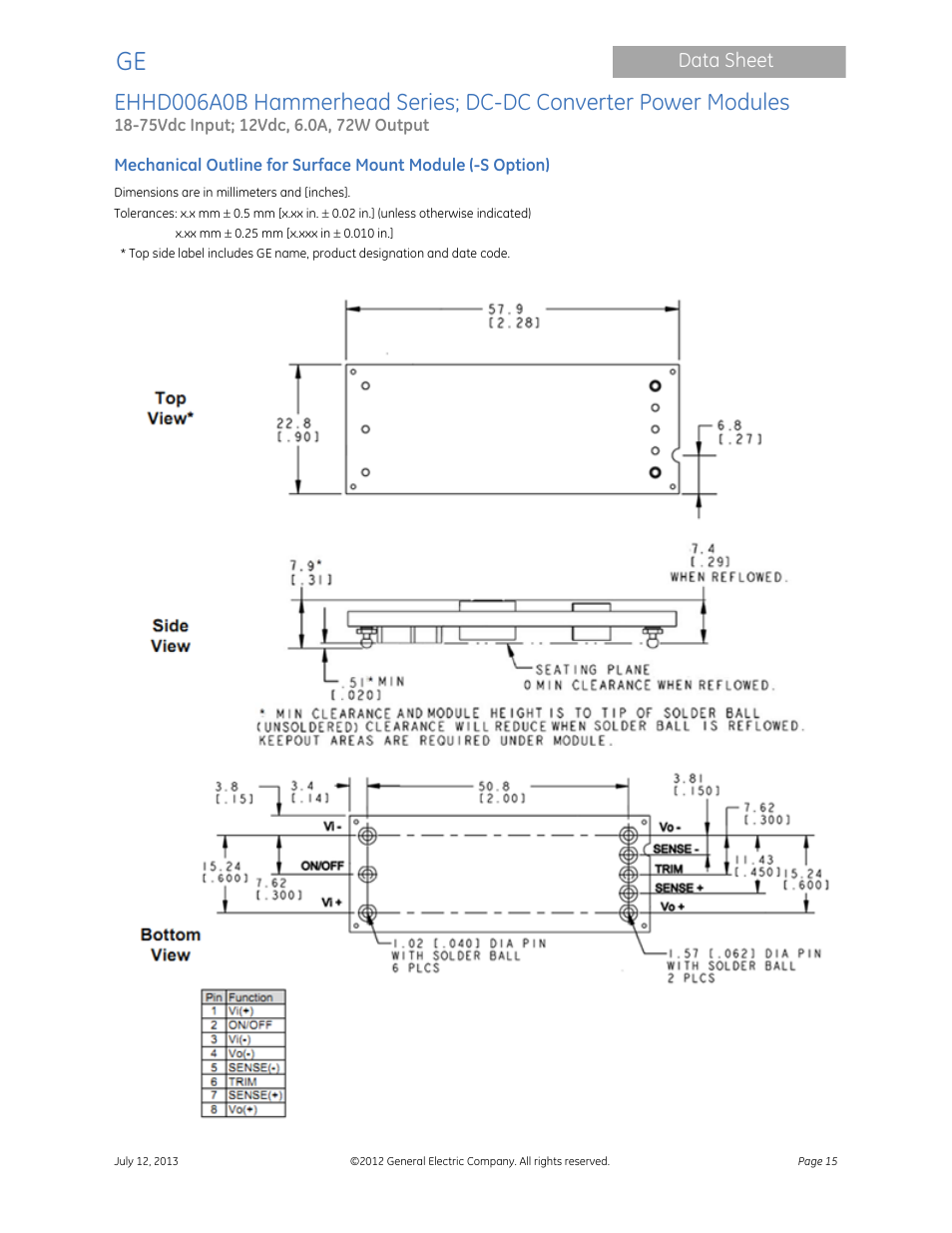 GE Industrial Solutions EHHD006A0B Hammerhead Series User Manual | Page 15 / 19