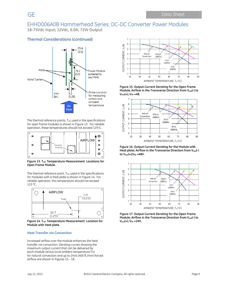Data sheet, Thermal considerations (continued) | GE Industrial Solutions EHHD006A0B Hammerhead Series User Manual | Page 9 / 19