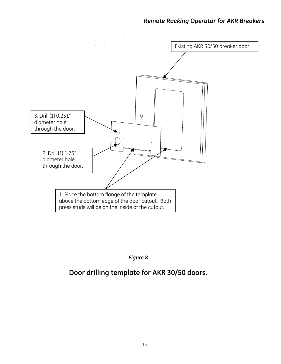 Door drilling template for akr 30/50 doors | GE Industrial Solutions Remote Racking Operator: Low Voltage AKR Circuit Breakers User Manual | Page 13 / 16