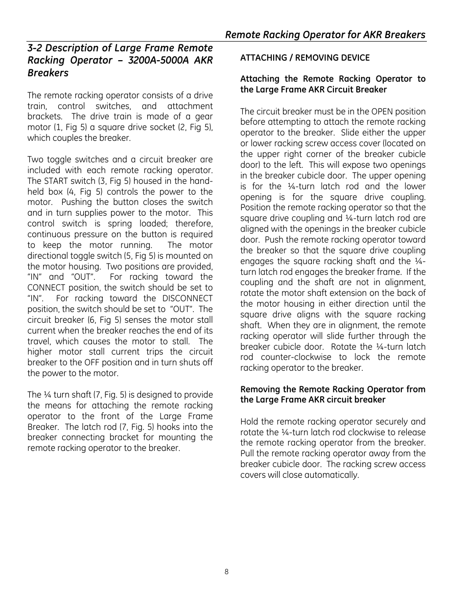 GE Industrial Solutions Remote Racking Operator: Low Voltage AKR Circuit Breakers User Manual | Page 8 / 16