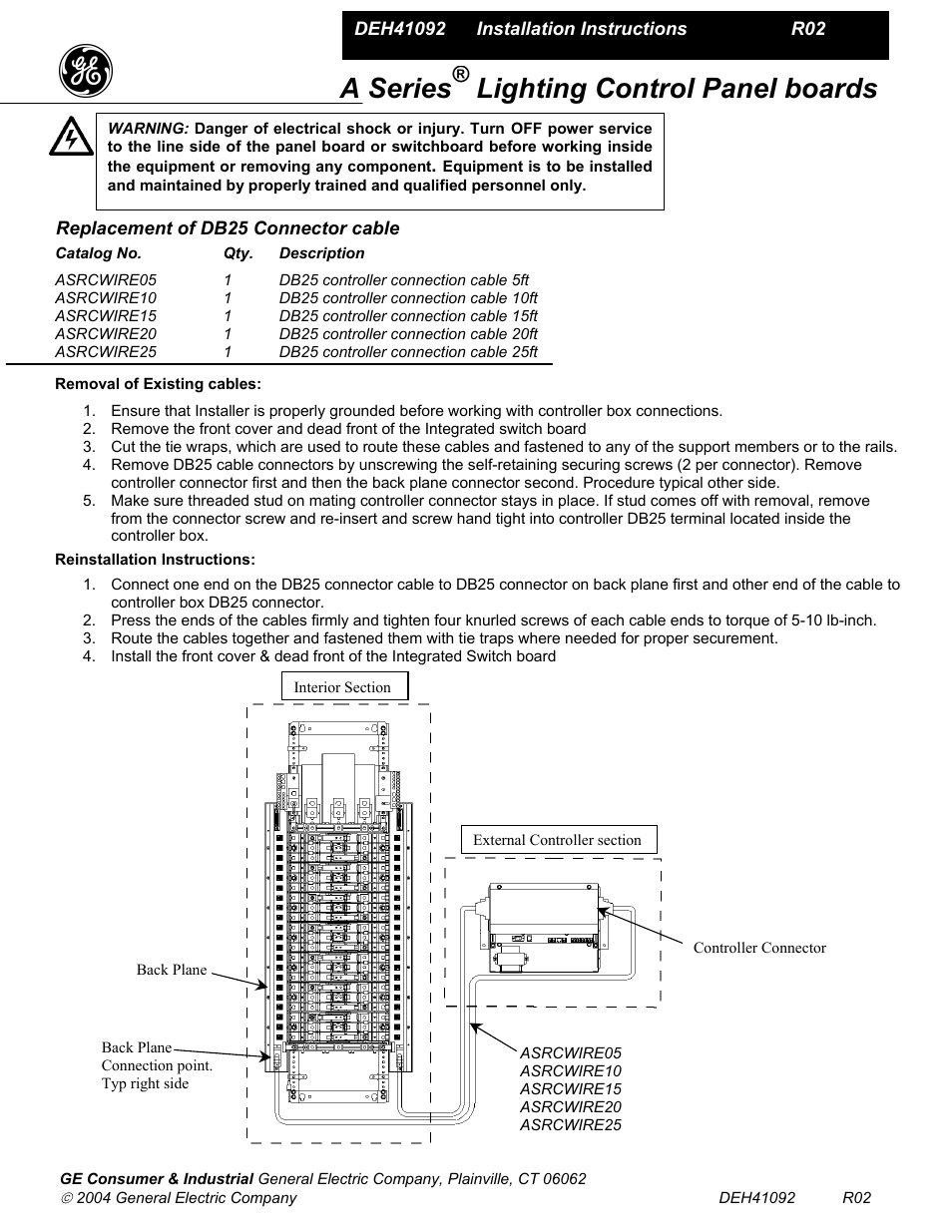 GE Industrial Solutions A Series Lighting Control Panelboards DB25 Connector cable User Manual | 1 page