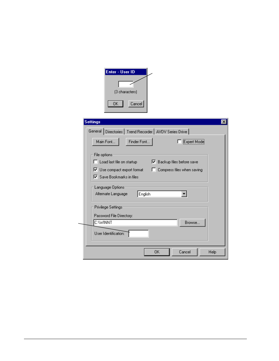 Enter user identification | GE Industrial Solutions Control System Toolbox For AV-300, DV-300, AV-300i (AVDV Series) Drives User Manual | Page 34 / 82