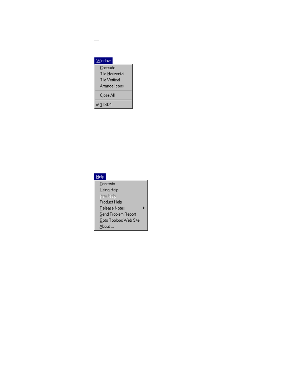 Window menu, Help menu | GE Industrial Solutions Control System Toolbox For AV-300, DV-300, AV-300i (AVDV Series) Drives User Manual | Page 48 / 82