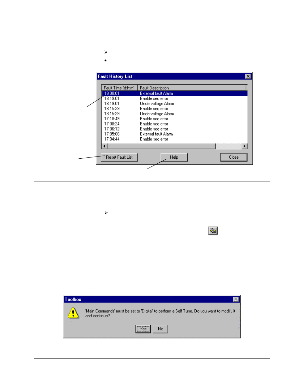 Self-tune, Self-tune the drive, Fault history | GE Industrial Solutions Control System Toolbox For AV-300, DV-300, AV-300i (AVDV Series) Drives User Manual | Page 61 / 82