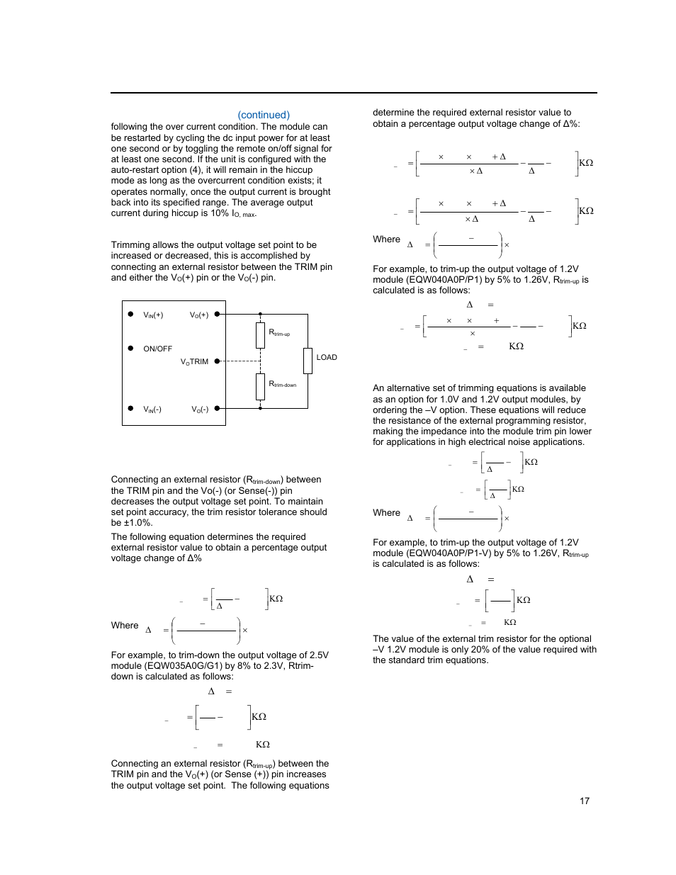 Feature descriptions | GE Industrial Solutions EQW010-040 Series (Eighth-Brick) User Manual | Page 17 / 28
