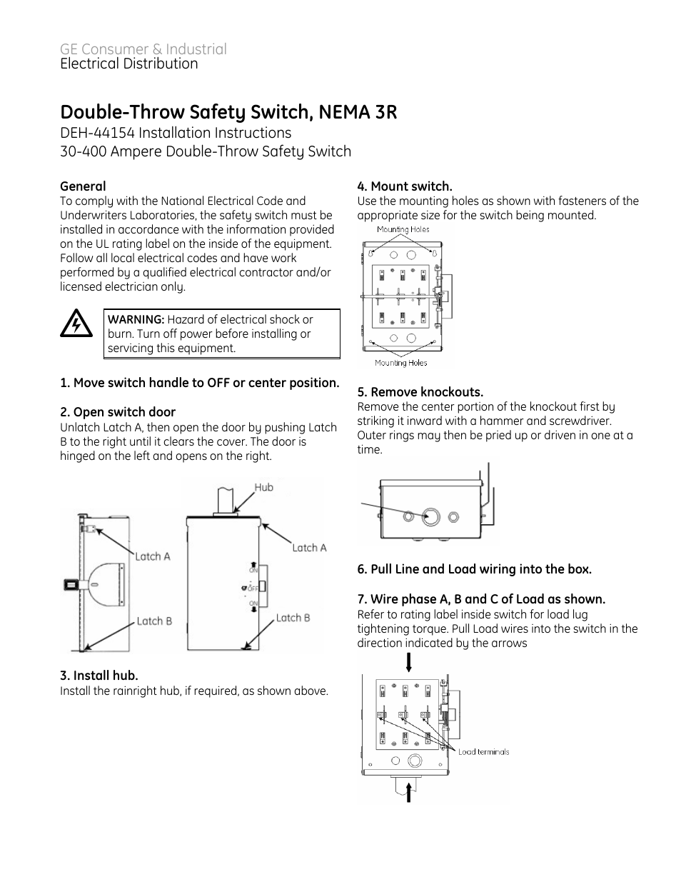 GE Industrial Solutions Double-Throw Safety Switch, NEMA 3R User Manual | 2 pages