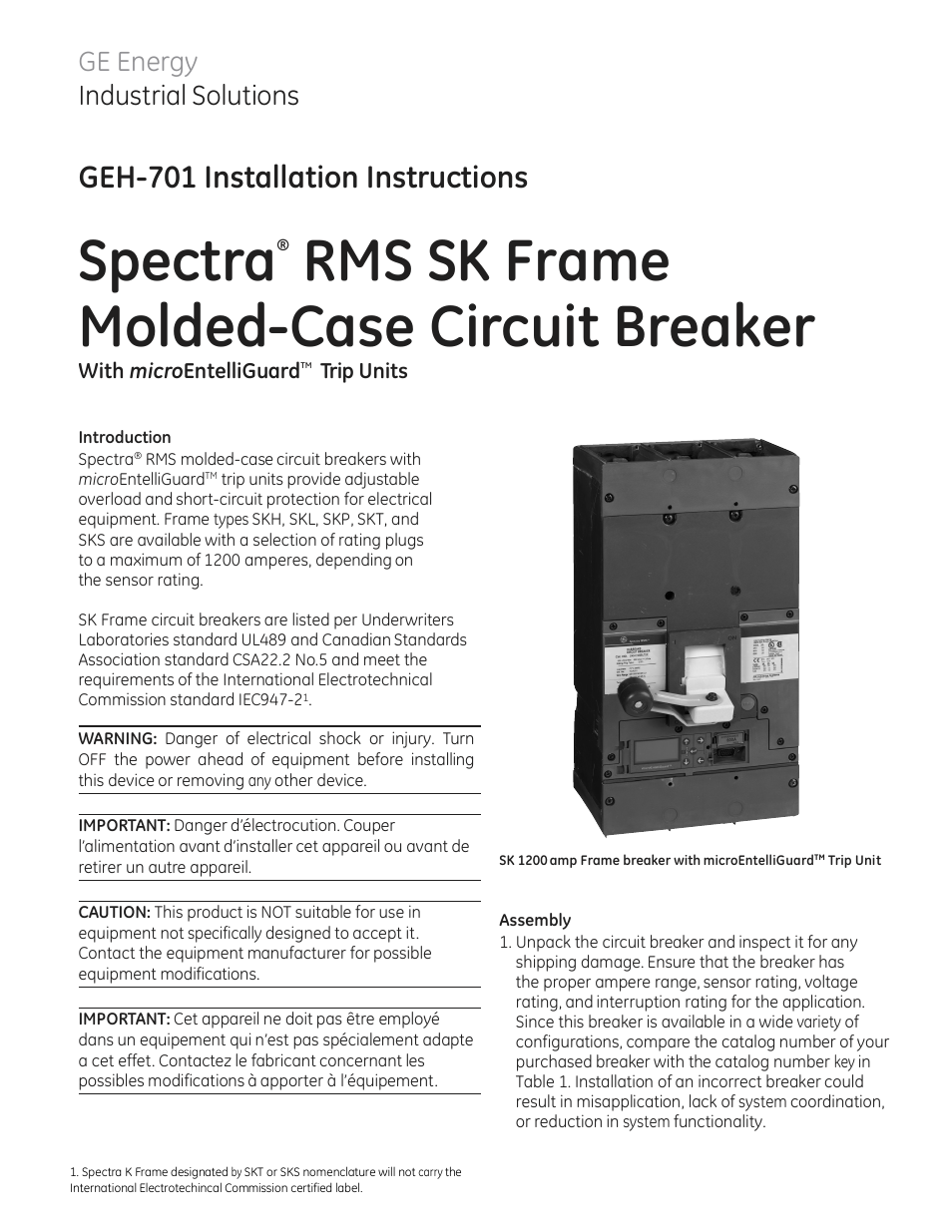 GE Industrial Solutions Spectra K-Frame MCCB with microEntelliGuard trip unit User Manual | 8 pages