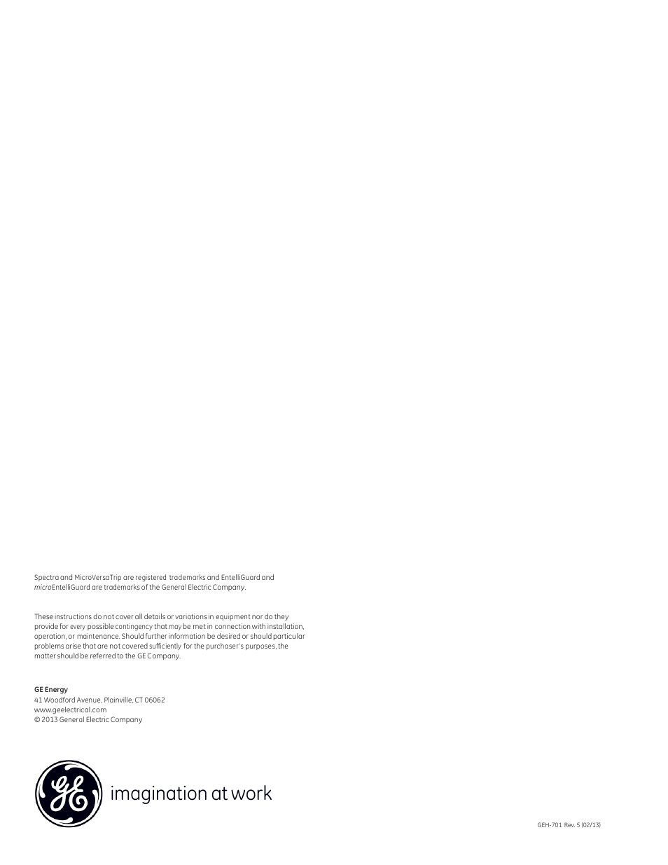 Imagination at work | GE Industrial Solutions Spectra K-Frame MCCB with microEntelliGuard trip unit User Manual | Page 8 / 8