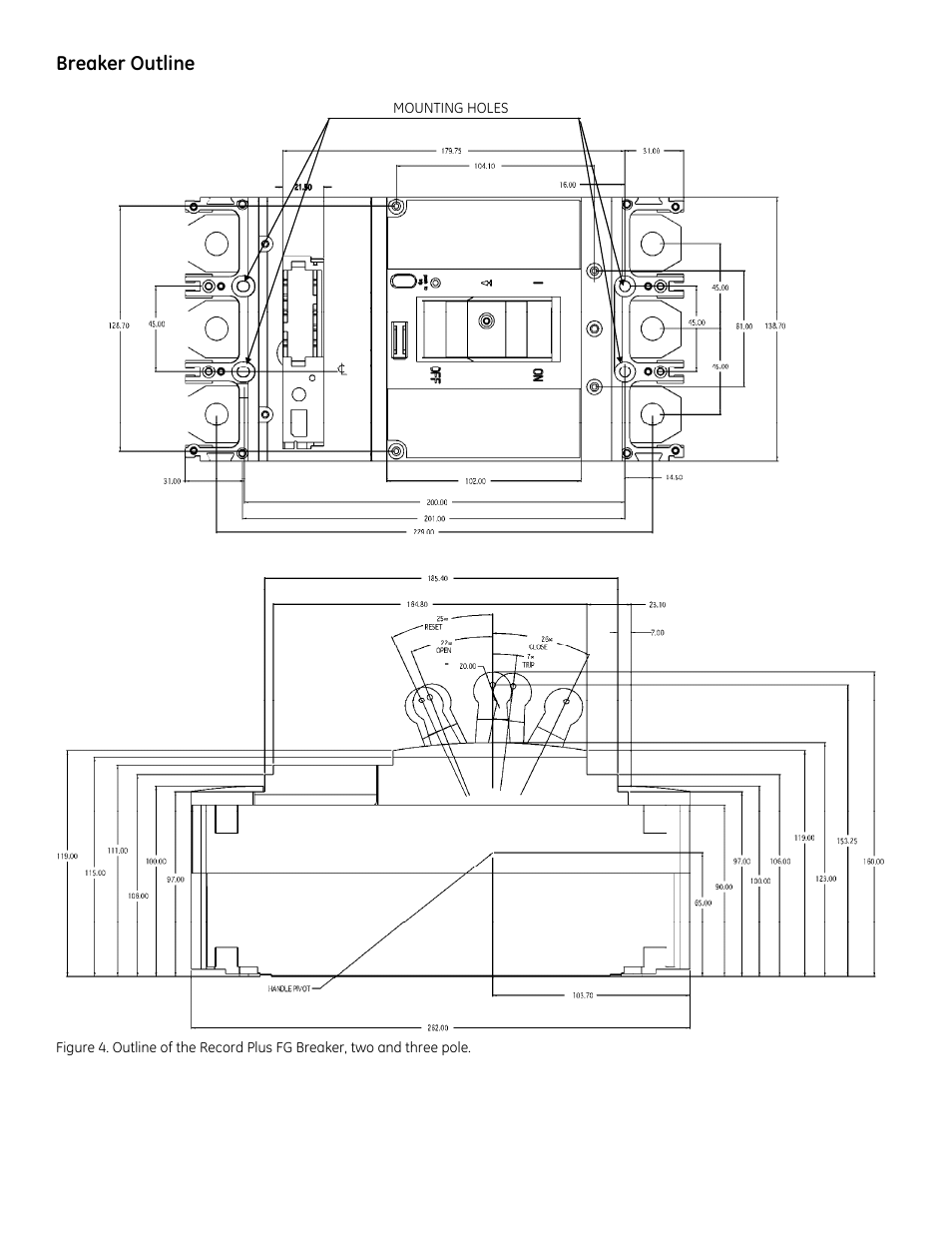 Breaker outline | GE Industrial Solutions Record Plus FG600 with SMR1 or SMR2 Trip Unit User Manual | Page 5 / 8