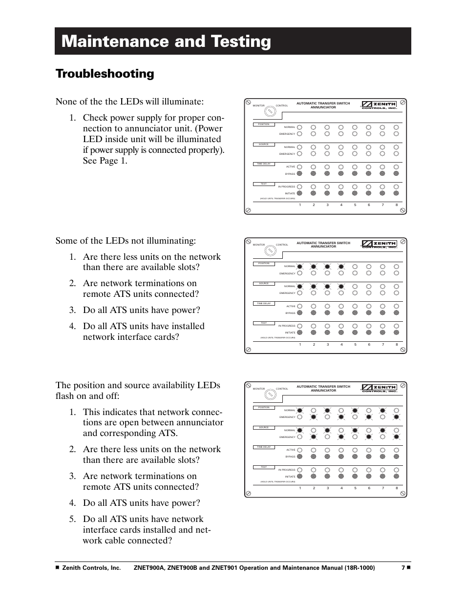 Maintenance and testing, Troubleshooting | GE Industrial Solutions ZNET901 User Manual | Page 9 / 10