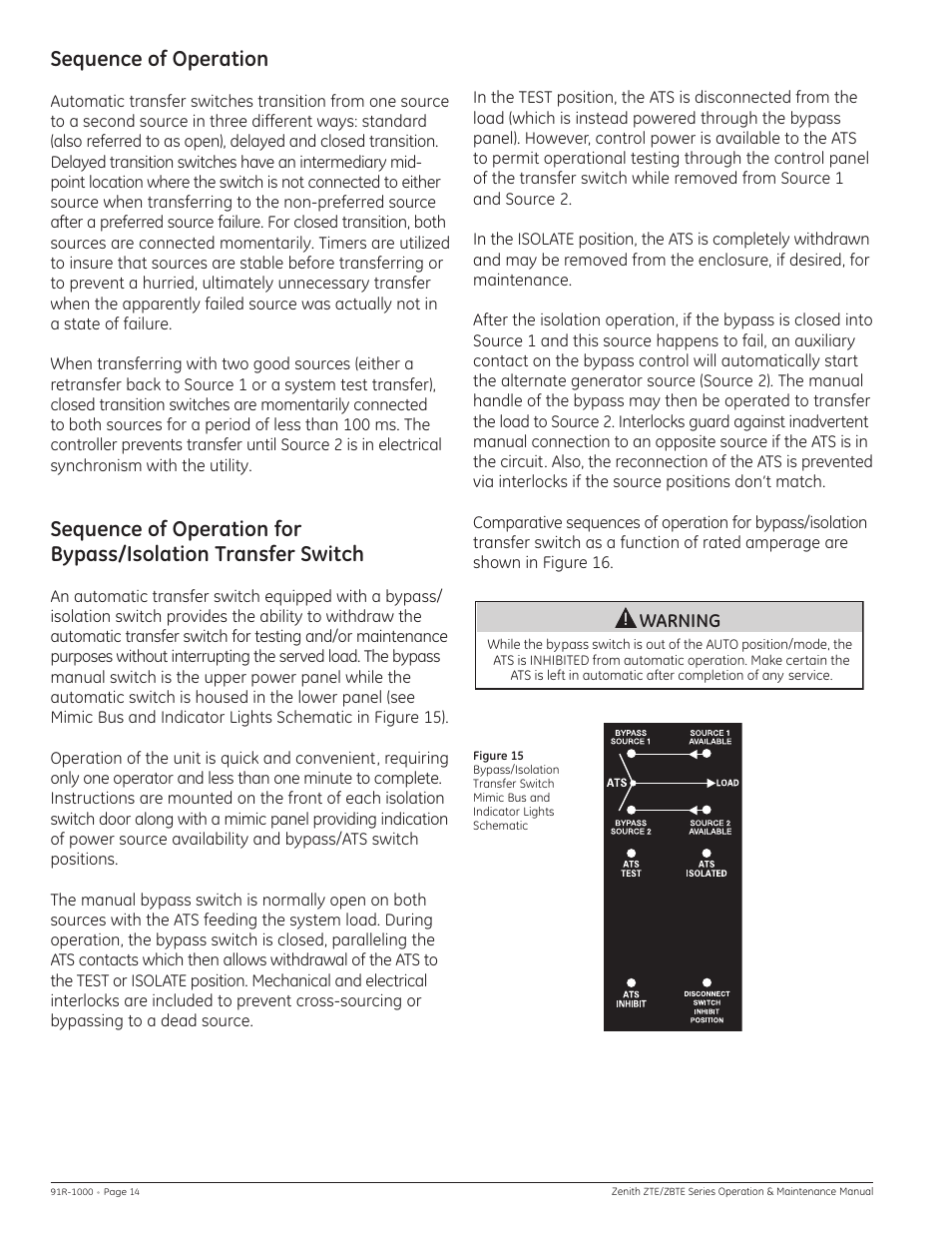 Sequence of operation | GE Industrial Solutions ZBTE Series User Manual | Page 16 / 20