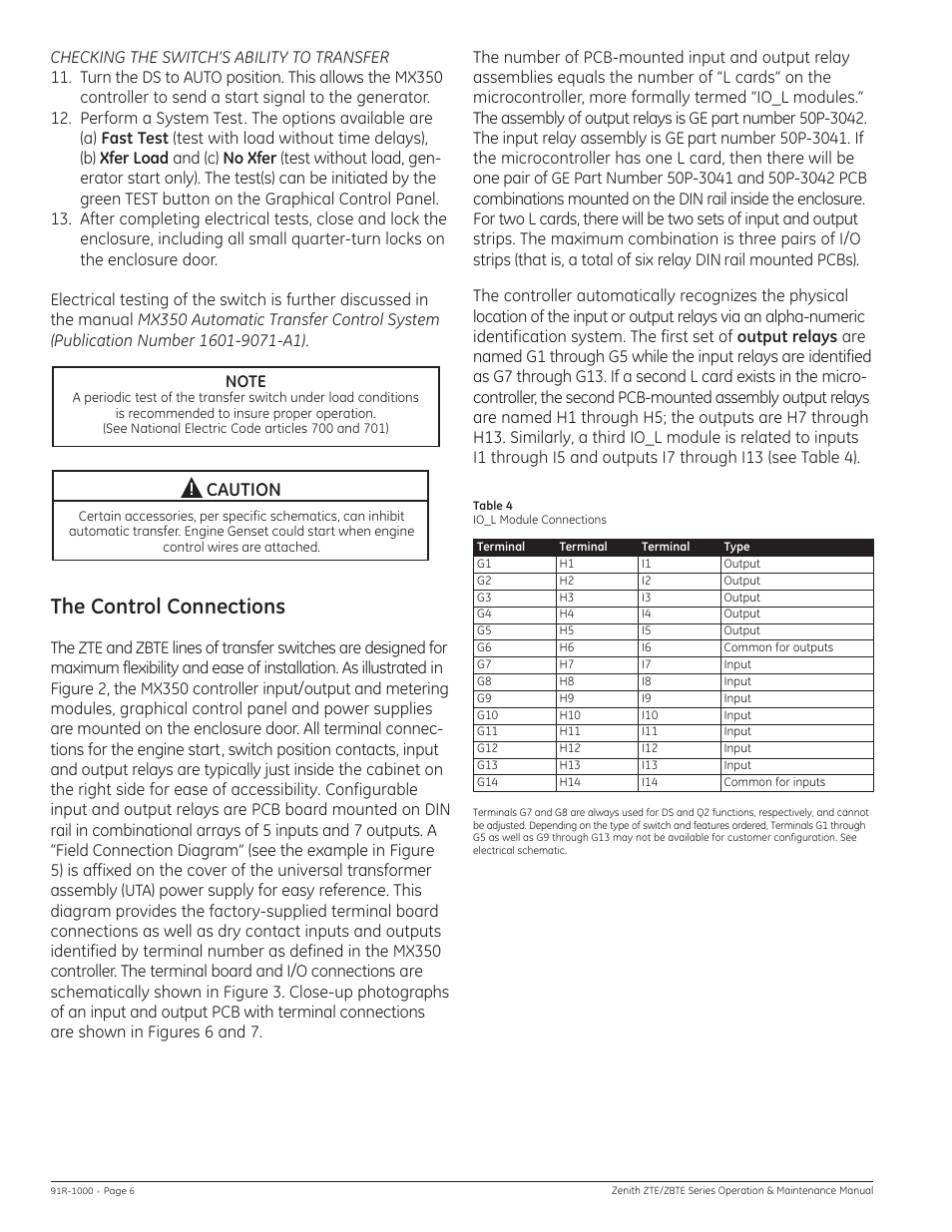 The control connections, Caution | GE Industrial Solutions ZBTE Series User Manual | Page 8 / 20