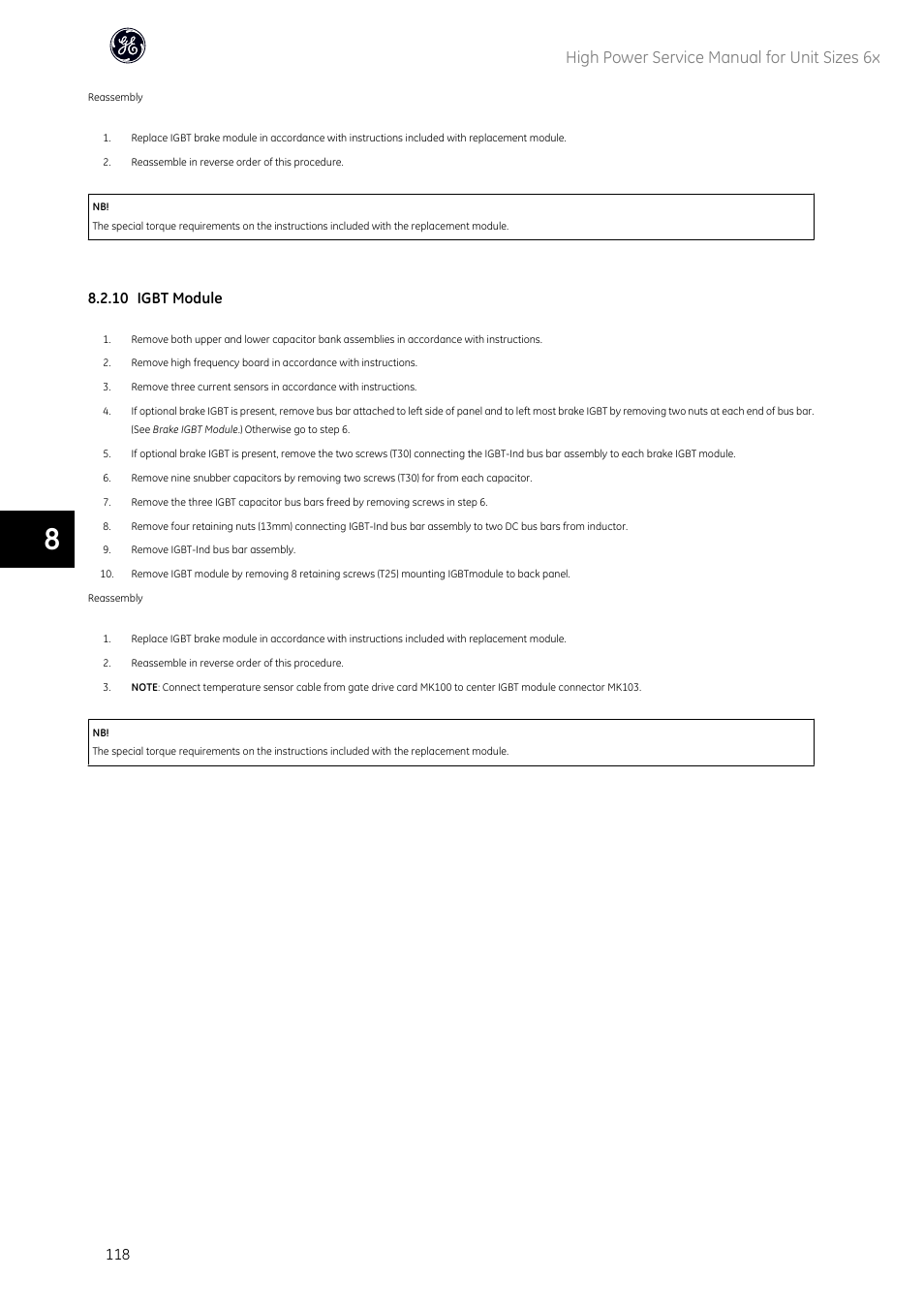 High power service manual for unit sizes 6x, 10 igbt module | GE Industrial Solutions AF-600 FP High Power Unit Sizes 6x User Manual | Page 119 / 138