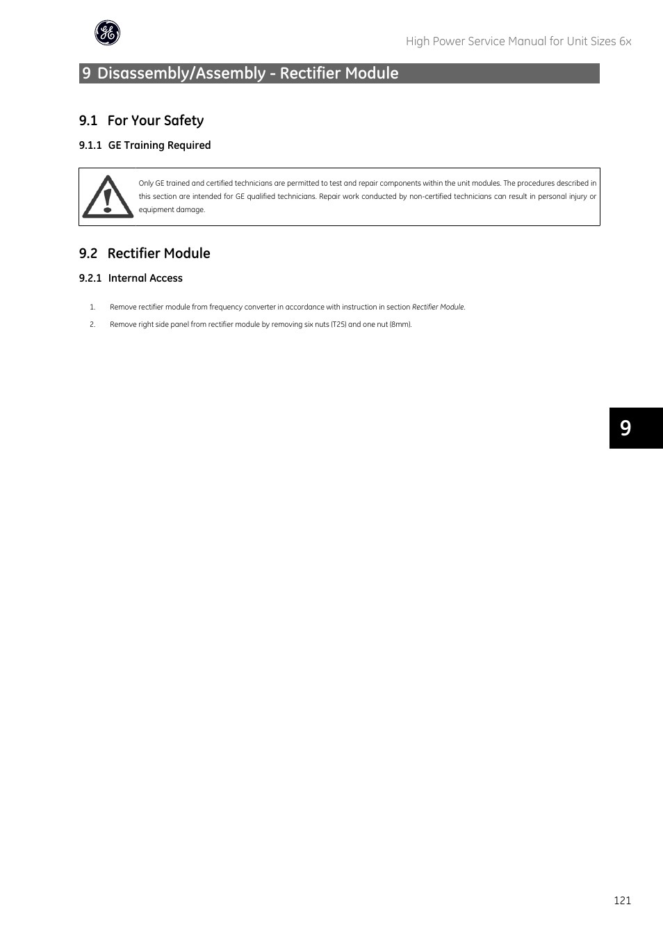 9 disassembly/assembly - rectifier module | GE Industrial Solutions AF-600 FP High Power Unit Sizes 6x User Manual | Page 122 / 138