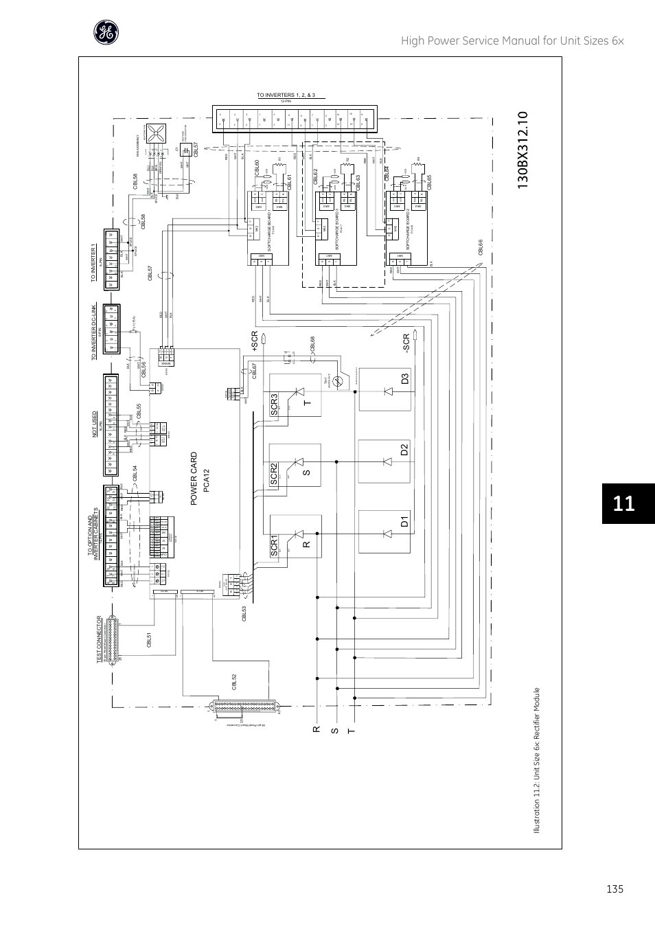 High power service manual for unit sizes 6x, Rs t, D1 d2 d3 | Scr1, Power card, Scr -scr, Scr2 scr3, Pca12 | GE Industrial Solutions AF-600 FP High Power Unit Sizes 6x User Manual | Page 136 / 138