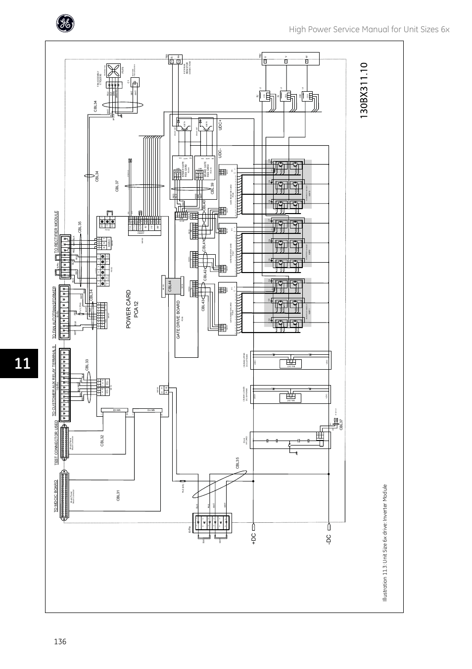 High power service manual for unit sizes 6x, Gbp brn, Tmp- tmp | Brc elo3, Gup1 glo1 eup1 elo1, Ntc1 ntc2, Elo2, Ntc2 ntc1, Mk100, Power card | GE Industrial Solutions AF-600 FP High Power Unit Sizes 6x User Manual | Page 137 / 138