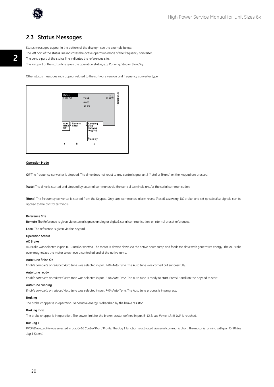3 status messages, High power service manual for unit sizes 6x | GE Industrial Solutions AF-600 FP High Power Unit Sizes 6x User Manual | Page 21 / 138