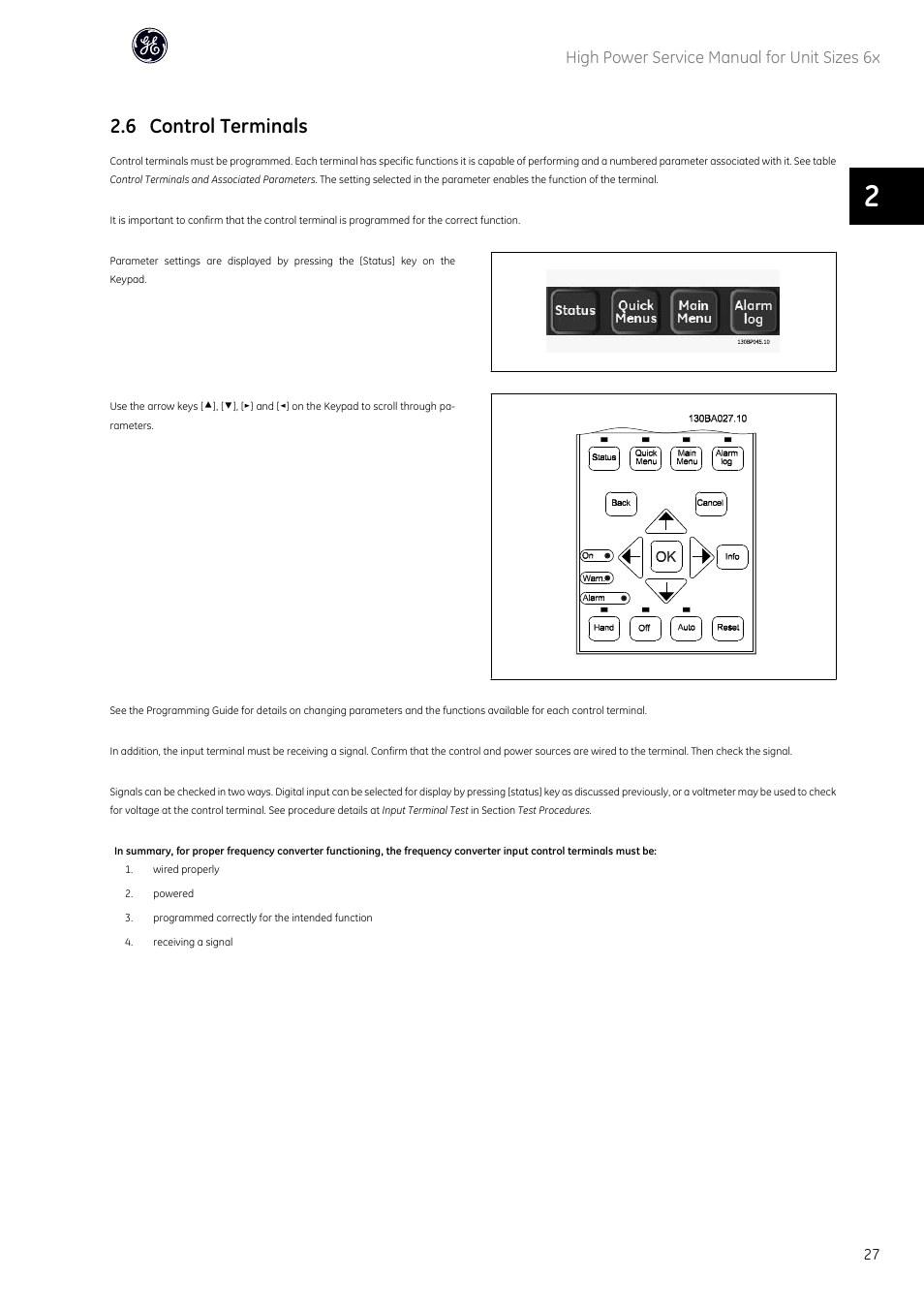 6 control terminals, High power service manual for unit sizes 6x | GE Industrial Solutions AF-600 FP High Power Unit Sizes 6x User Manual | Page 28 / 138