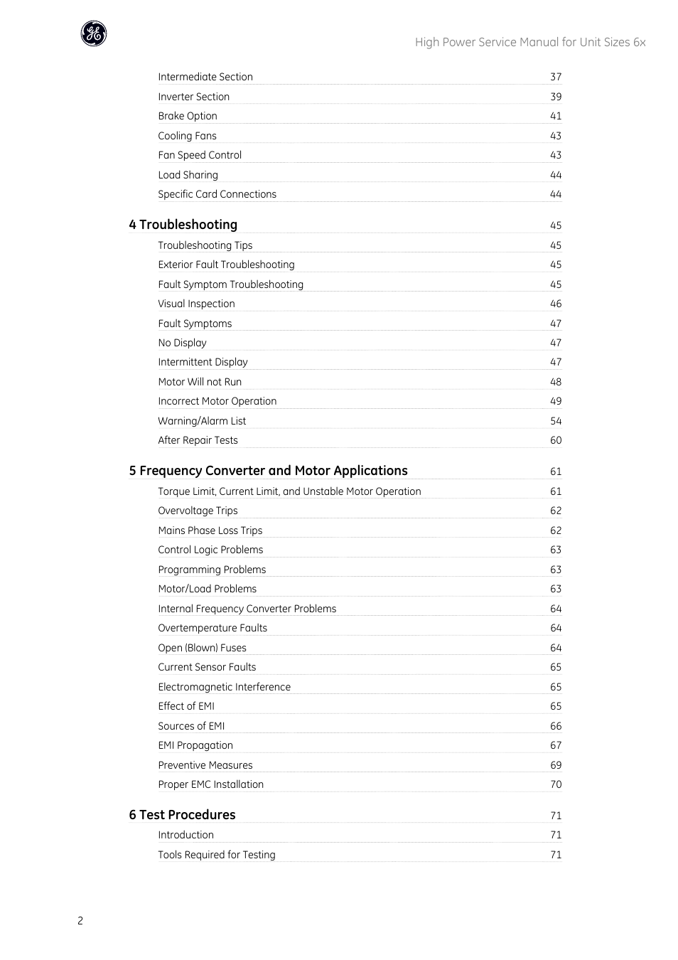 4 troubleshooting, 5 frequency converter and motor applications, 6 test procedures | GE Industrial Solutions AF-600 FP High Power Unit Sizes 6x User Manual | Page 3 / 138