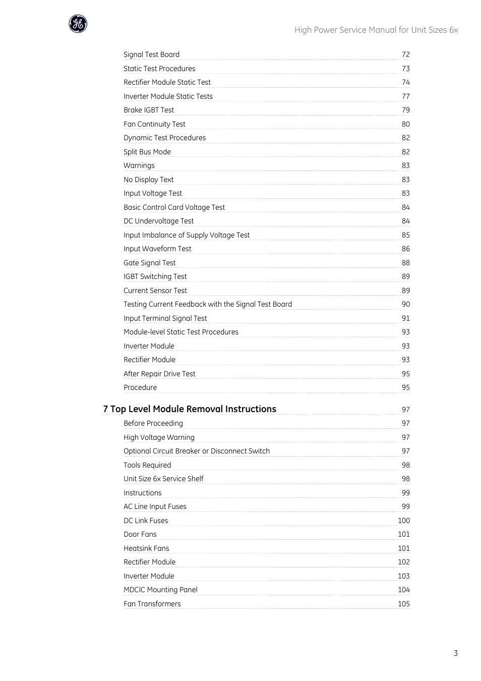 7 top level module removal instructions | GE Industrial Solutions AF-600 FP High Power Unit Sizes 6x User Manual | Page 4 / 138
