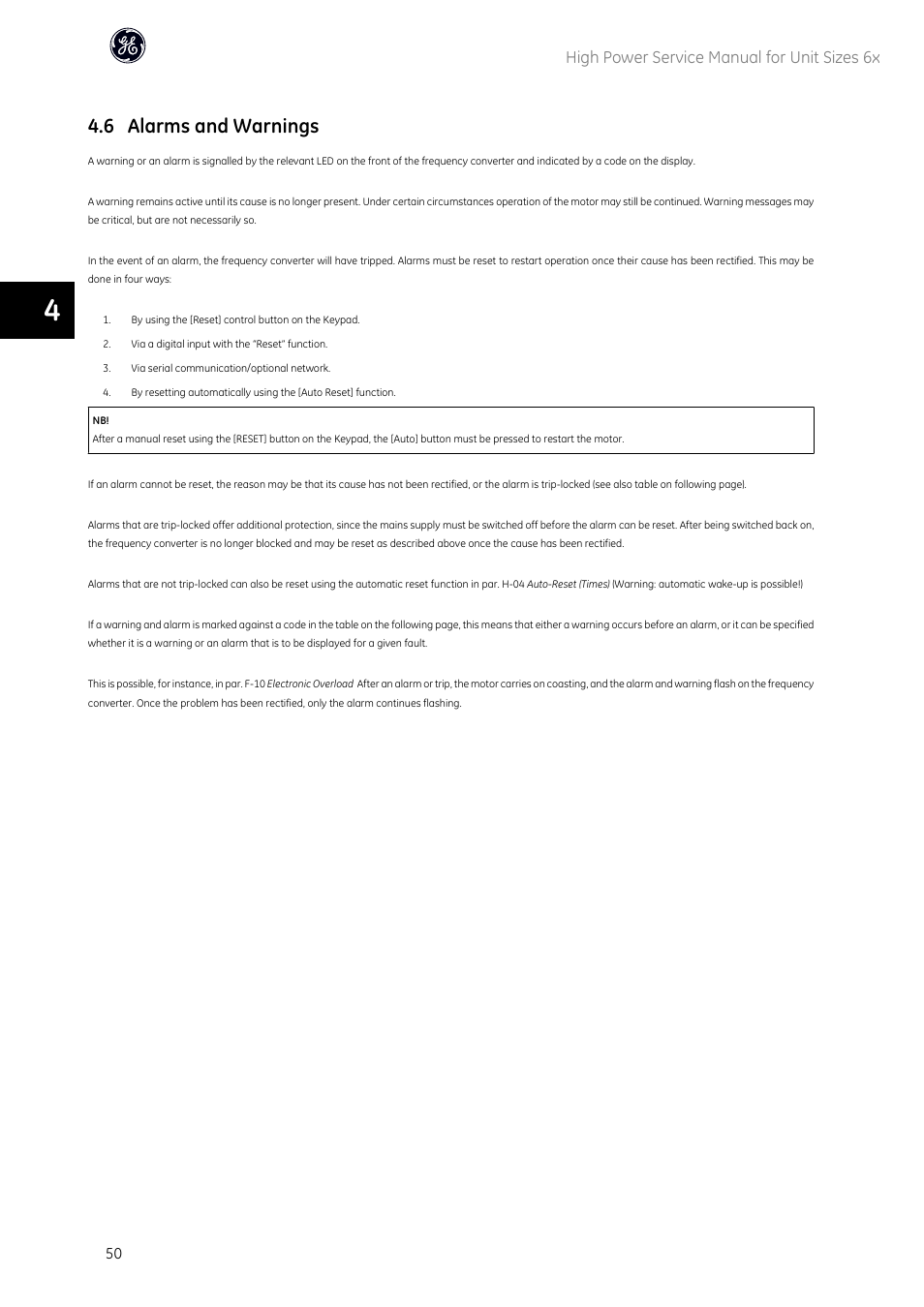 6 alarms and warnings, High power service manual for unit sizes 6x | GE Industrial Solutions AF-600 FP High Power Unit Sizes 6x User Manual | Page 51 / 138