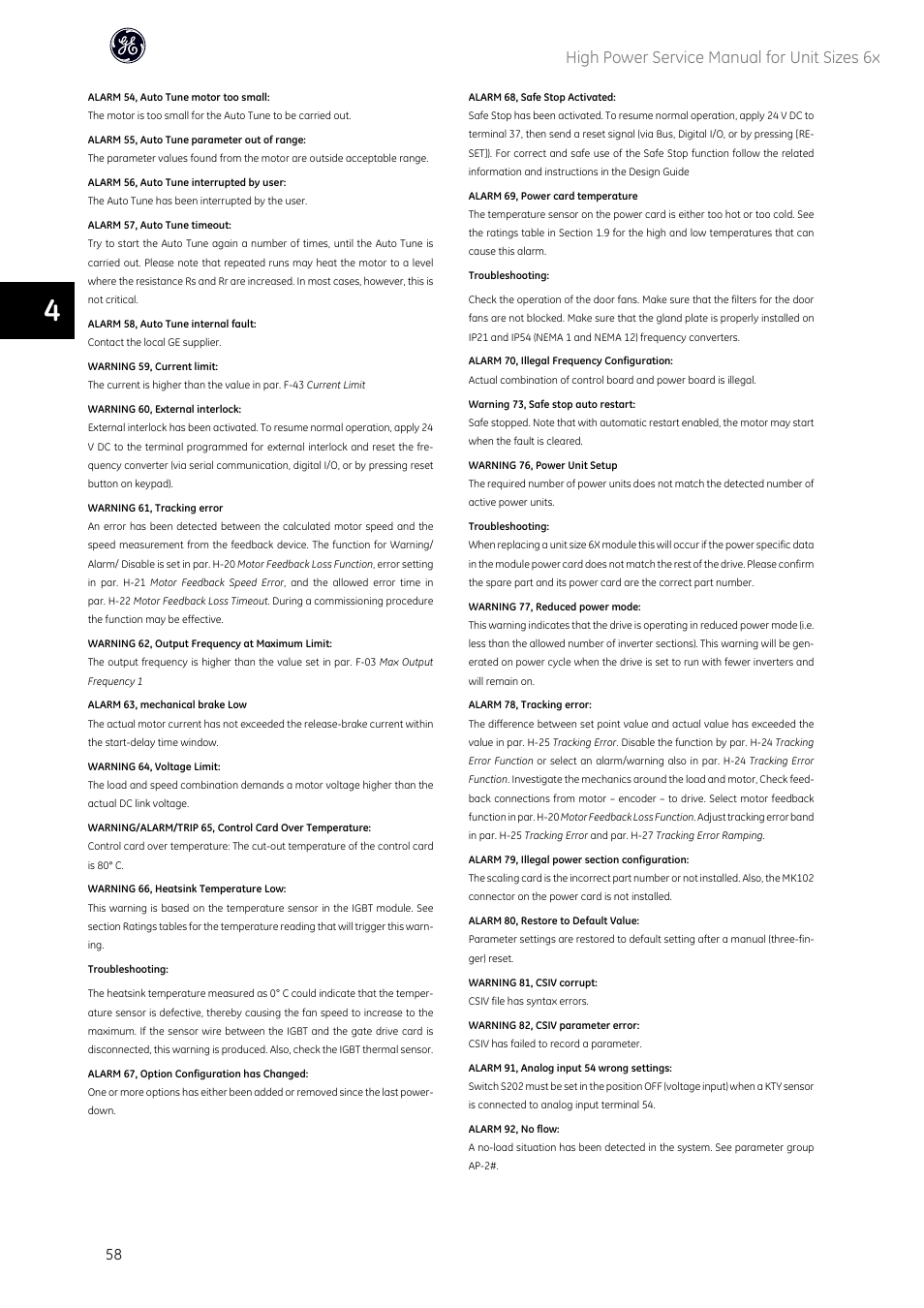 High power service manual for unit sizes 6x | GE Industrial Solutions AF-600 FP High Power Unit Sizes 6x User Manual | Page 59 / 138