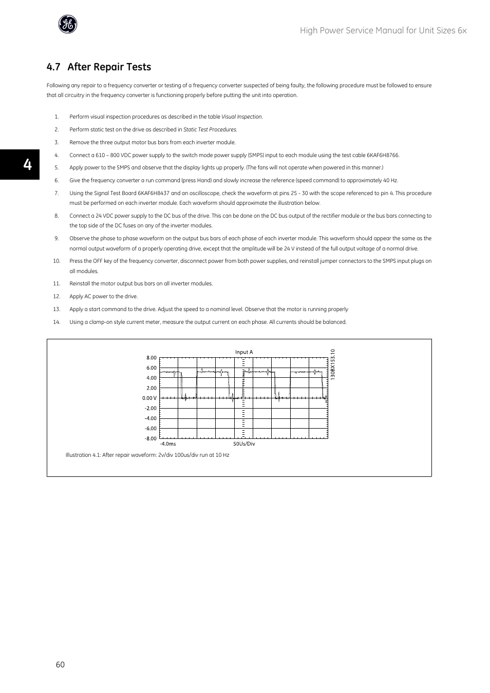 7 after repair tests, High power service manual for unit sizes 6x | GE Industrial Solutions AF-600 FP High Power Unit Sizes 6x User Manual | Page 61 / 138