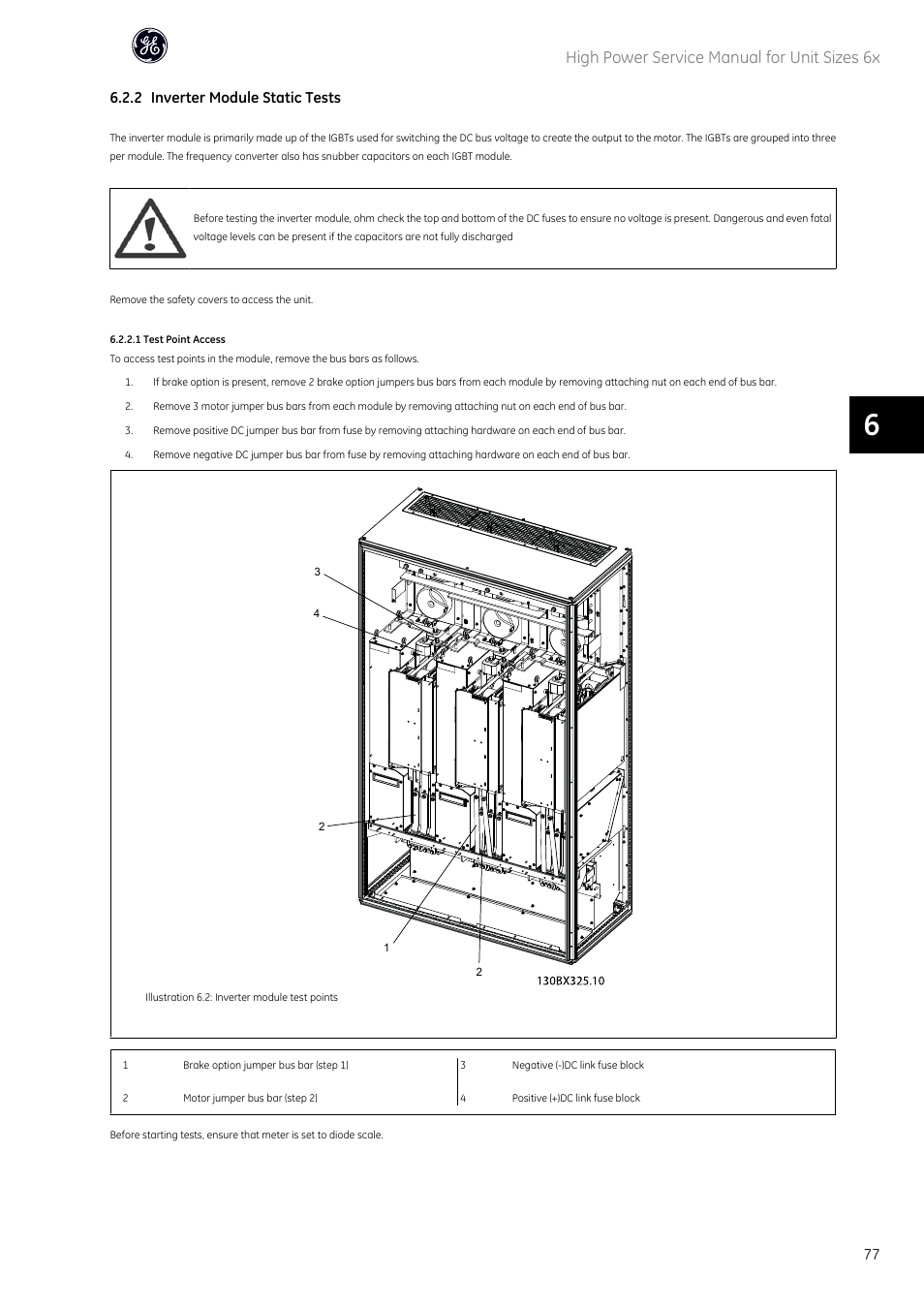 High power service manual for unit sizes 6x, 2 inverter module static tests | GE Industrial Solutions AF-600 FP High Power Unit Sizes 6x User Manual | Page 78 / 138
