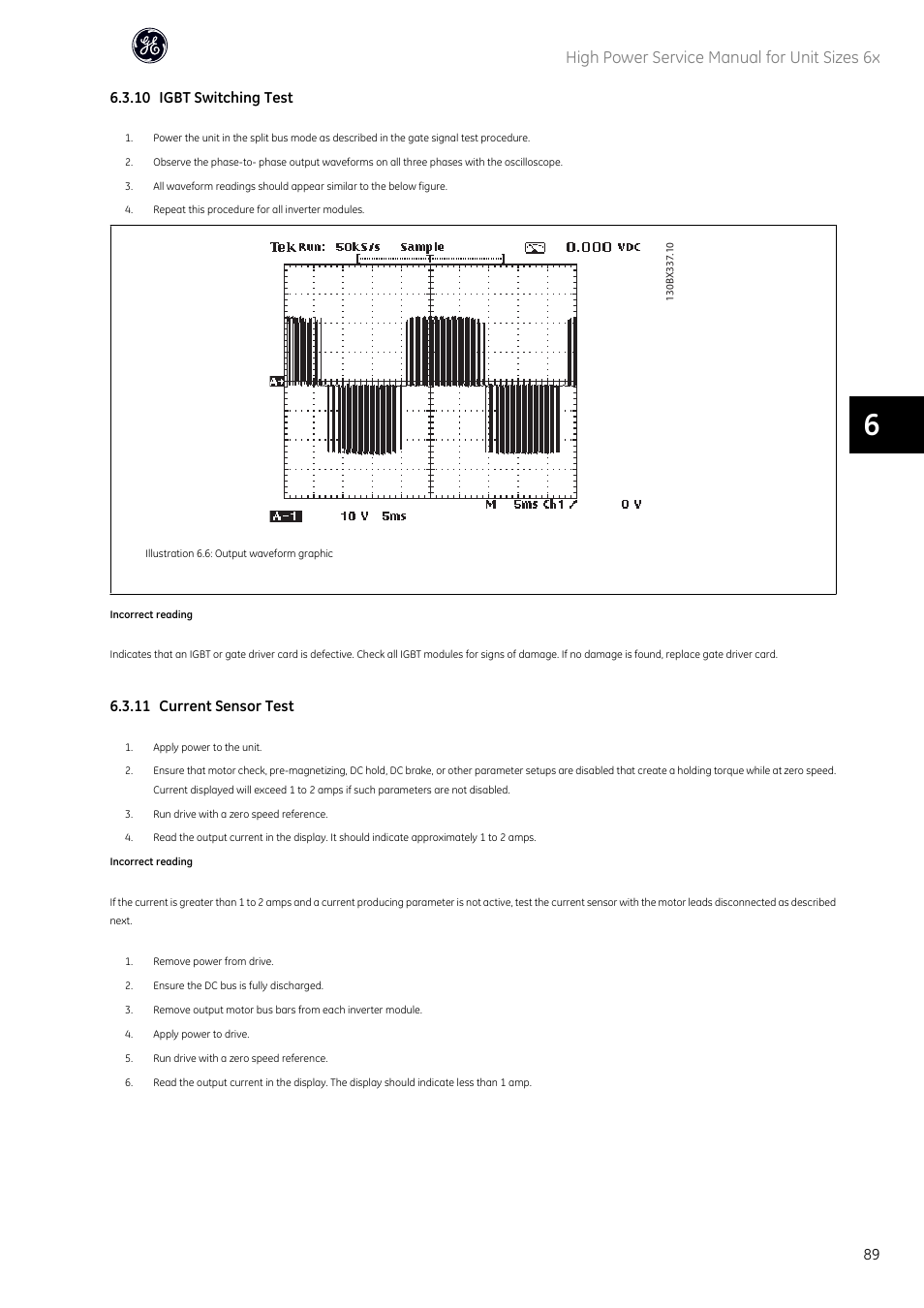 High power service manual for unit sizes 6x, 10 igbt switching test, 11 current sensor test | GE Industrial Solutions AF-600 FP High Power Unit Sizes 6x User Manual | Page 90 / 138