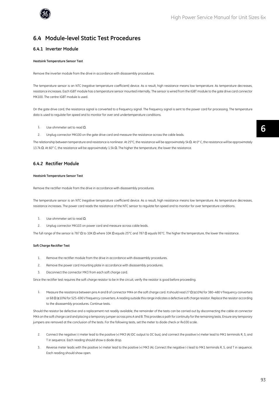 4 module-level static test procedures, High power service manual for unit sizes 6x, 1 inverter module | 2 rectifier module | GE Industrial Solutions AF-600 FP High Power Unit Sizes 6x User Manual | Page 94 / 138