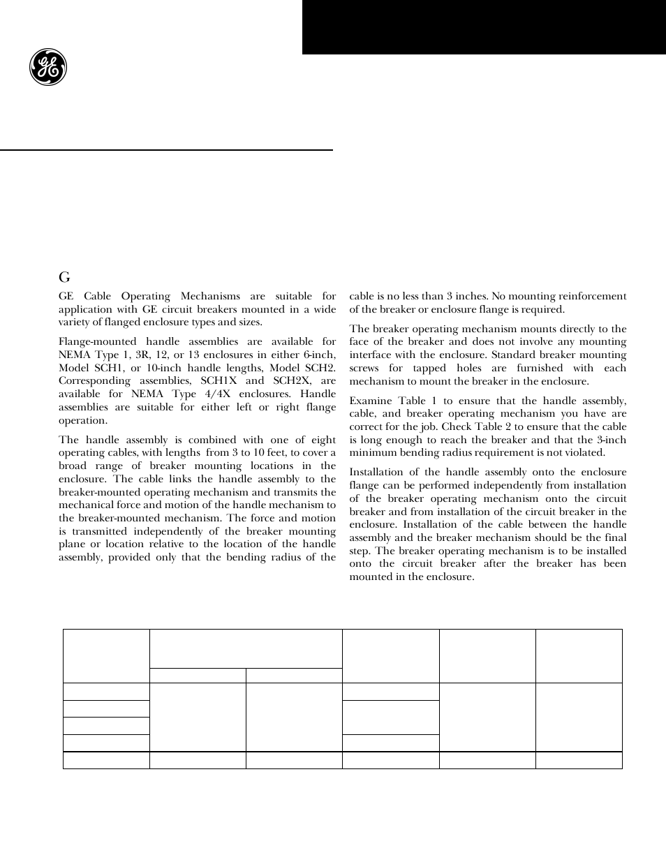 GE Industrial Solutions Cable Operator Mechanisms for Thermal-Magnetic E150 and Spectra SE150, SF250, and SG600 MCCBs User Manual | 6 pages