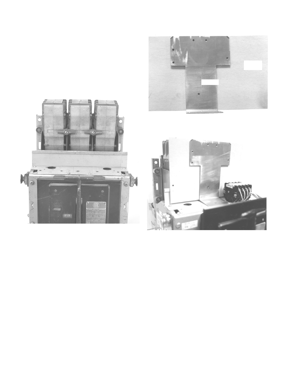 Mounting the trip unit bracket, Removing, Top cover screws | Trip unit bracket and insulating barrier assembly, Trip unit bracket attached to the breaker | GE Industrial Solutions ProTrip Conversion Kits K-225, K-600, K-800, K-1600 User Manual | Page 16 / 24