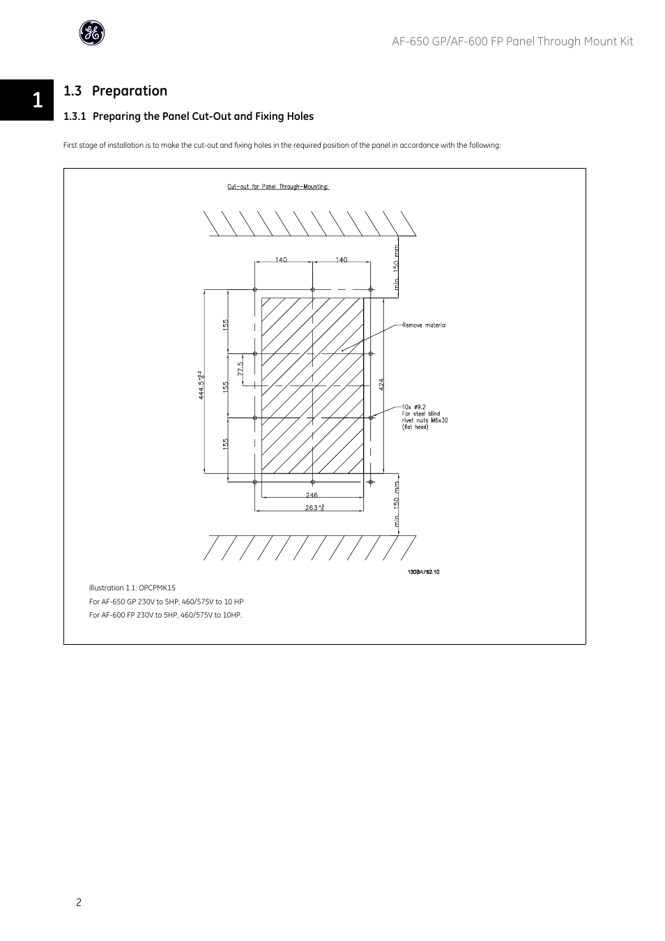 GE Industrial Solutions AF-600 FP Panel Through Mount Kit User Manual | Page 3 / 12