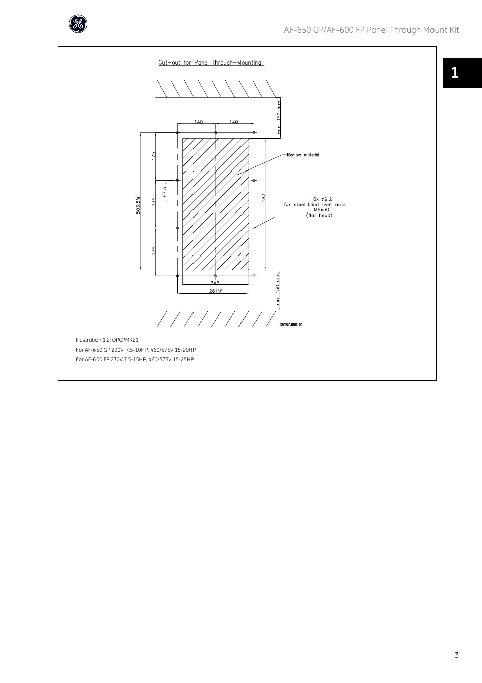 GE Industrial Solutions AF-600 FP Panel Through Mount Kit User Manual | Page 4 / 12