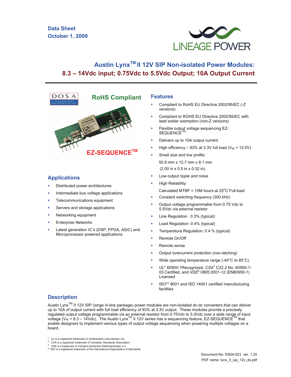 GE Industrial Solutions Austin Lynx II 12V SIP User Manual | 19 pages